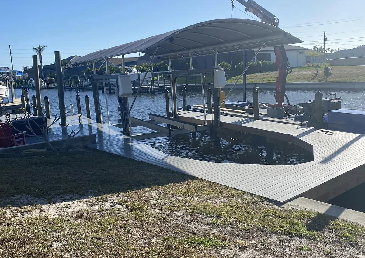 Construction equipment and existing waterfront structures | Top Notch Docks project photography Construction equipment and existing waterfront structures from the Top Notch Docks project library