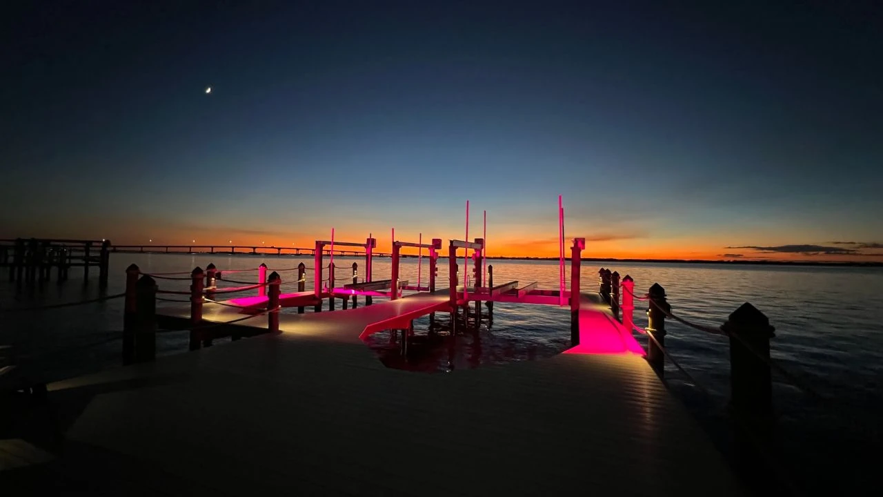 Top Notch Docks finished waterfront dock project at sunset